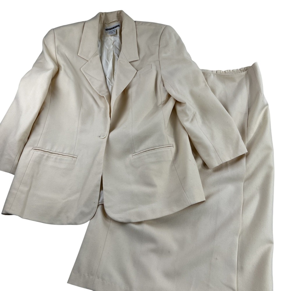 Jennifer Moore Womens 14W Wool Skirt Suit Cream 2 Piece Blazer Set Business